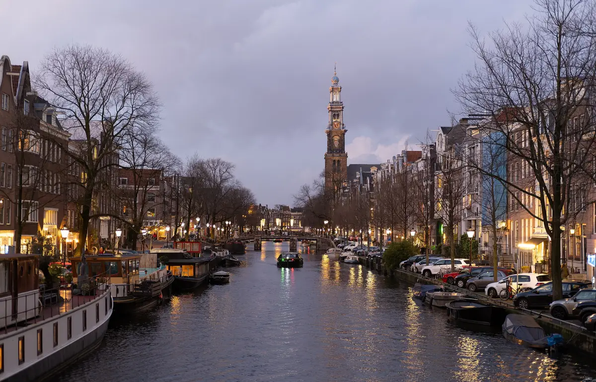 The Prinsengracht and the Westerkerk in the evening